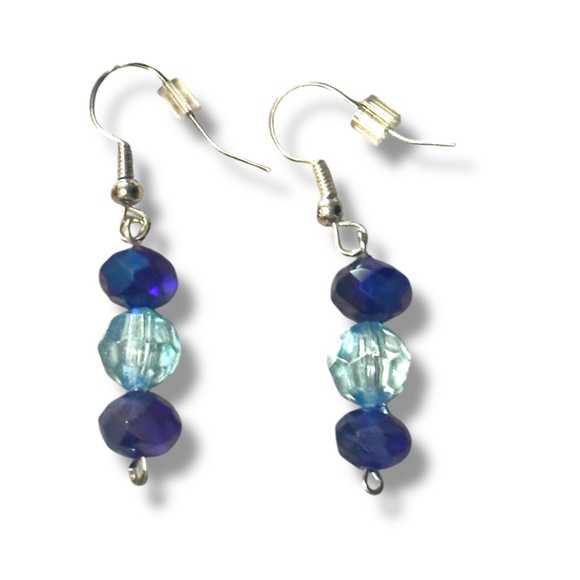 3/$20 HANDCRAFTED Light Blue & Cobalt Blue Glass Beaded Earrings - Picture 1 of 2